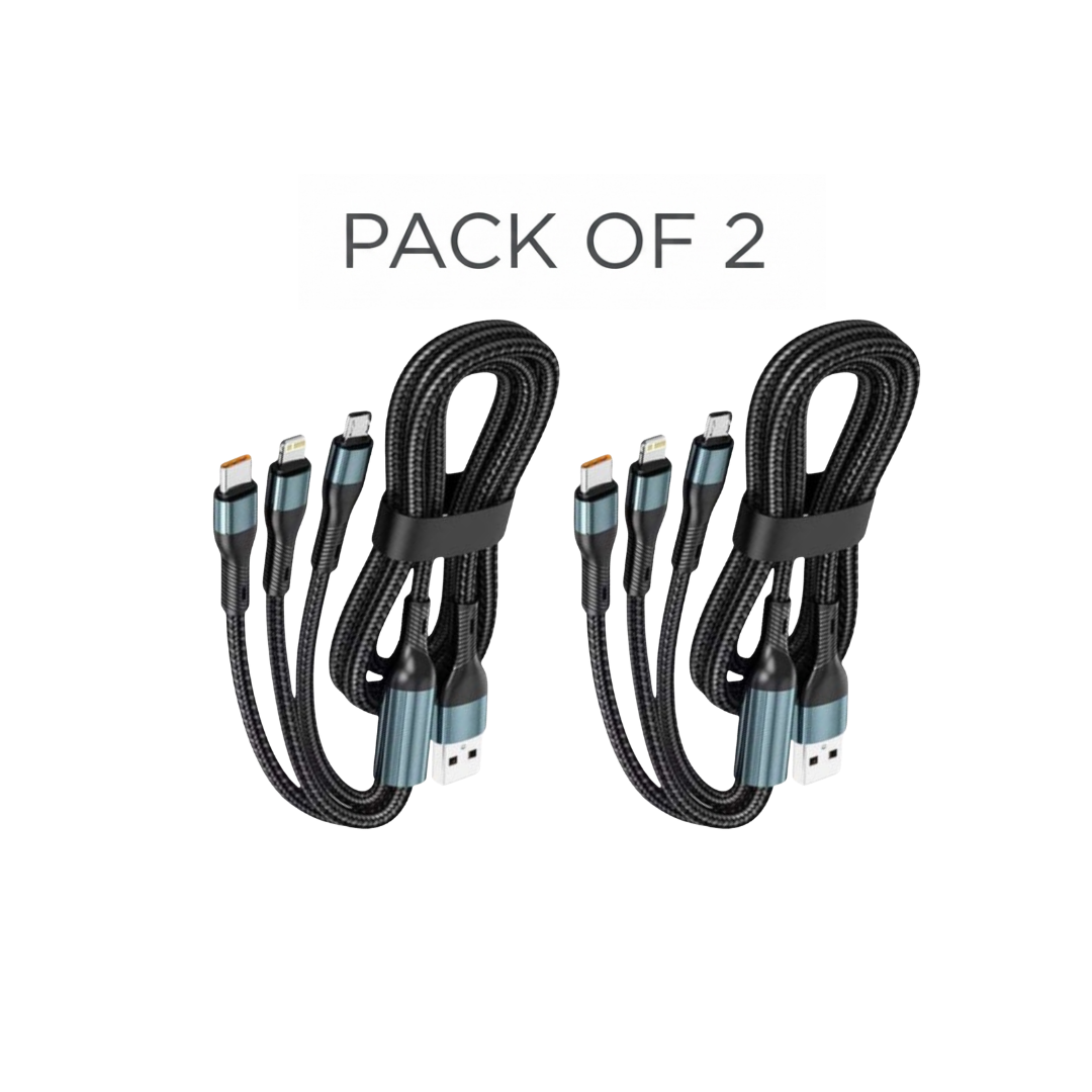 Pack of 2 FlexTrio 1.8 - 3 in 1 Cable 120 Watt Fast Charging